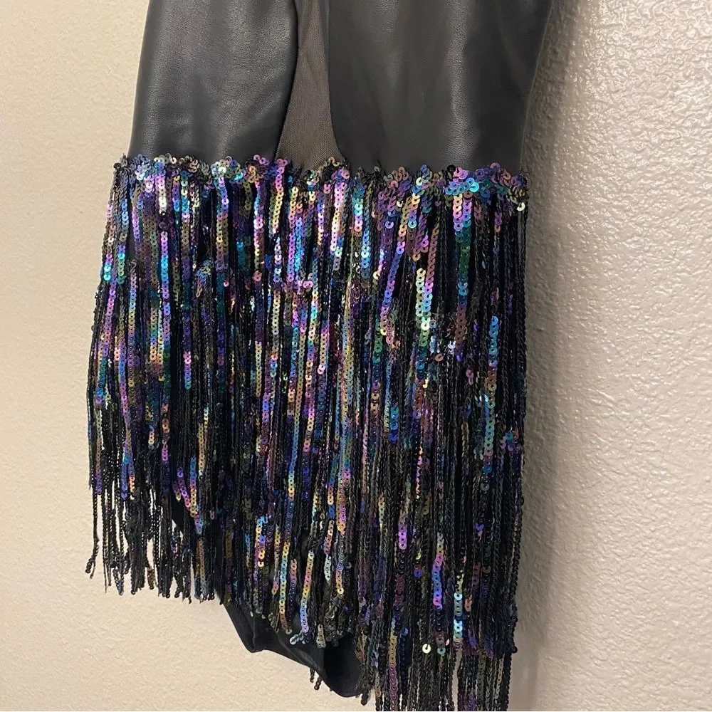Weissman Elite dance costume Black faux leather mature Let Them Know 15878 SA